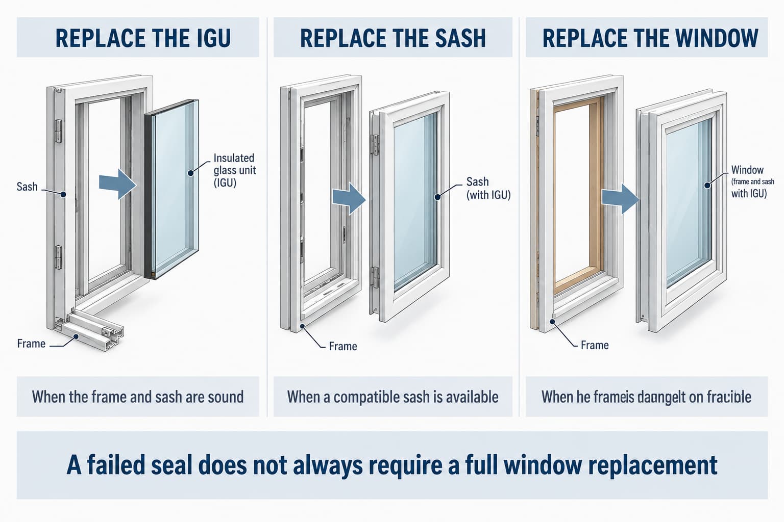 Insulated glass unit, sash and full window replacement options