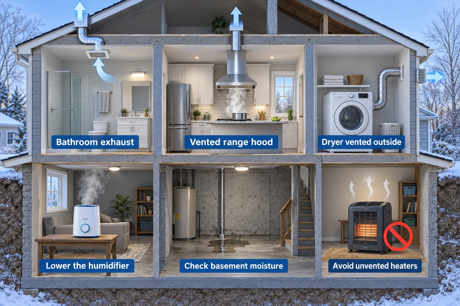 Household moisture sources that cause window condensation